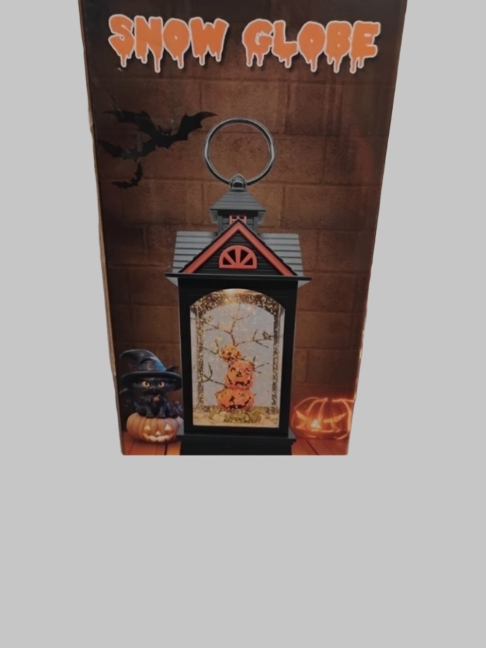 Halloween Pumpkin Lantern Snow Globe - Black and Orange